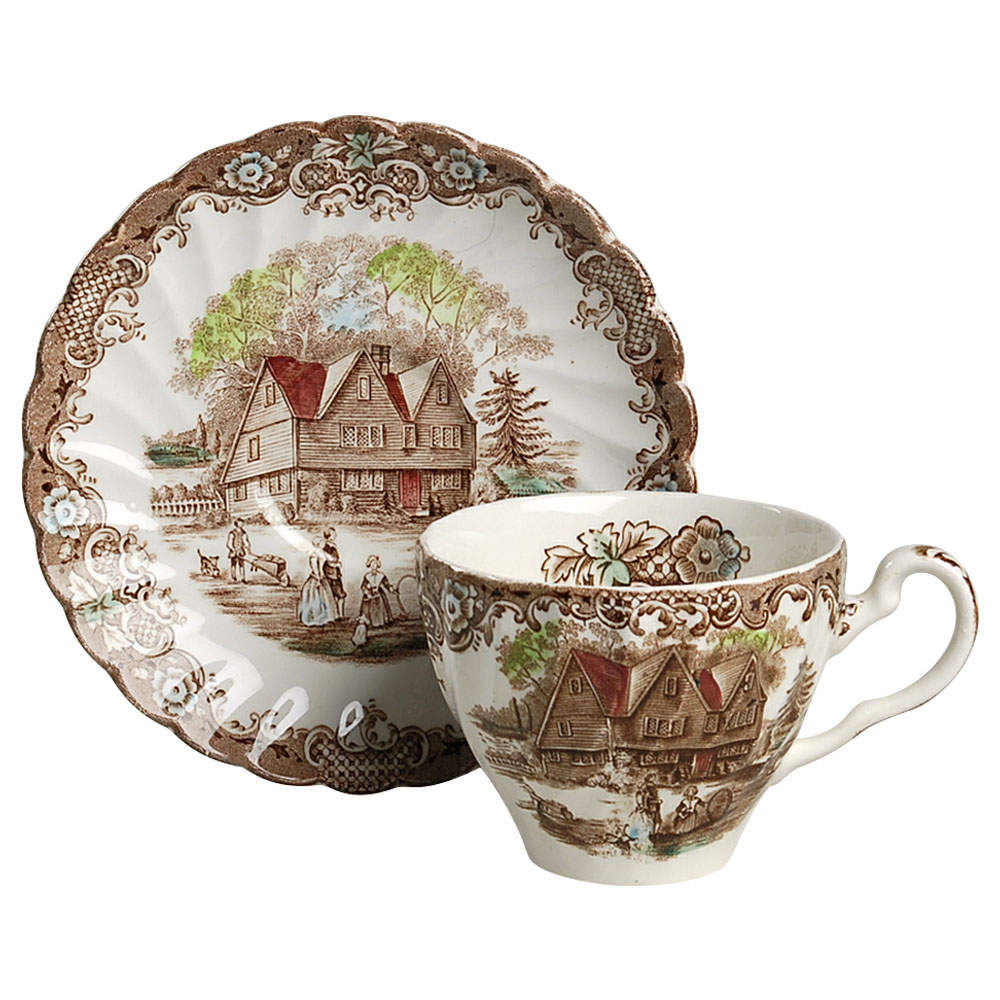 Heritage Hall Brown Multicolor Flat Cup & Saucer Set by Johnson Brothers-1