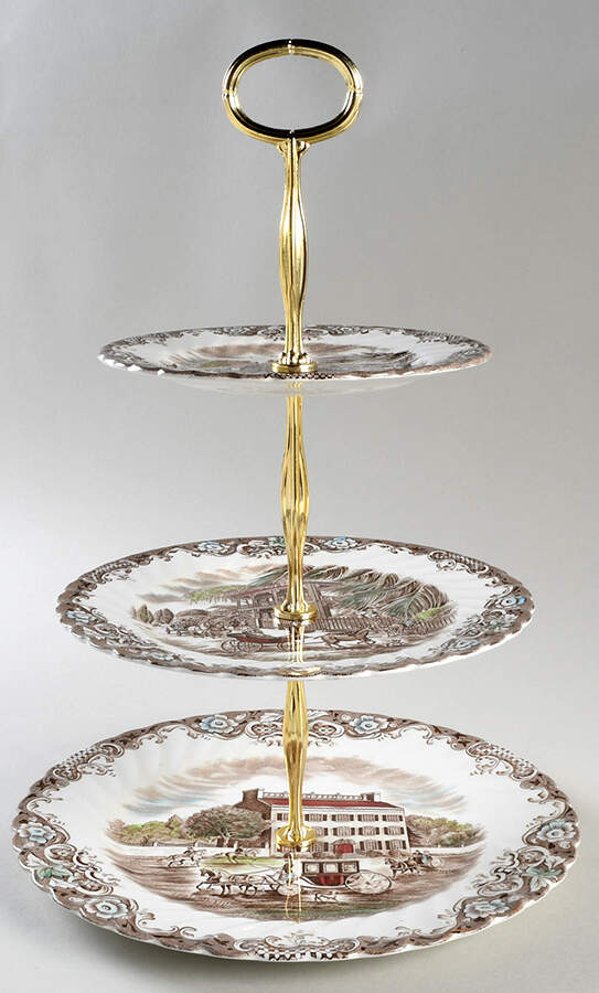Heritage Hall Brown Multicolor 13 7/8"-14 1/4" 3-Tiered Serving Tray(DP,SP,BB) HC by Johnson Brothers-1