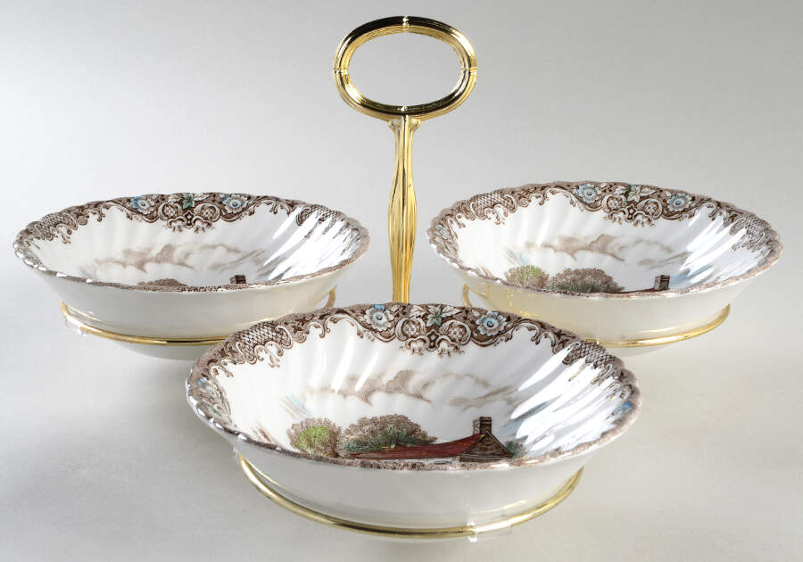 Heritage Hall Brown Multicolor 7" x 12" 3-Part Relish & Metal Stand (CERC) HC by Johnson Brothers-1