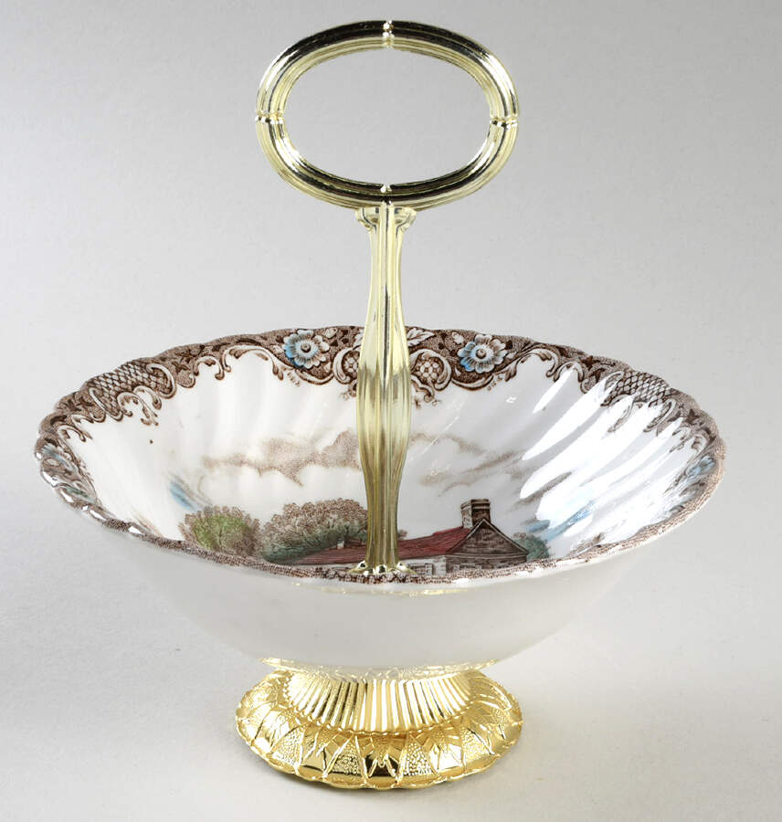 Heritage Hall Brown Multicolor 6"-7" Handled Footed Nut Dish HC by Johnson Brothers-1