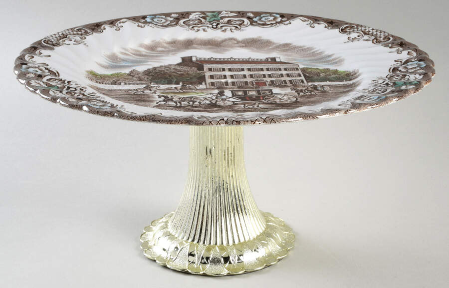 Heritage Hall Brown Multicolor Cake Stand with 4"-5" Metal Pedestal  Hc by Johnson Brothers-1