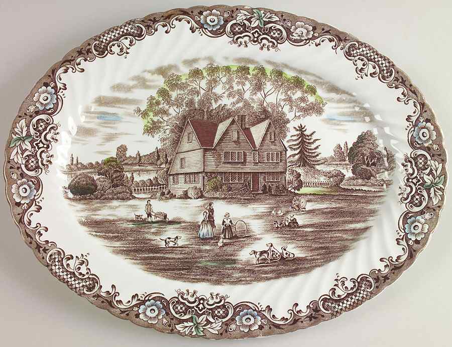 Heritage Hall Brown Multicolor 15" Oval Serving Platter by Johnson Brothers-1