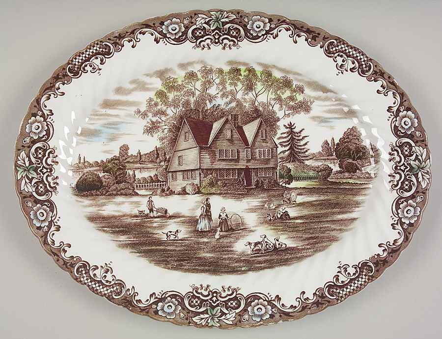 Heritage Hall Brown Multicolor 16" Oval Serving Platter by Johnson Brothers-1
