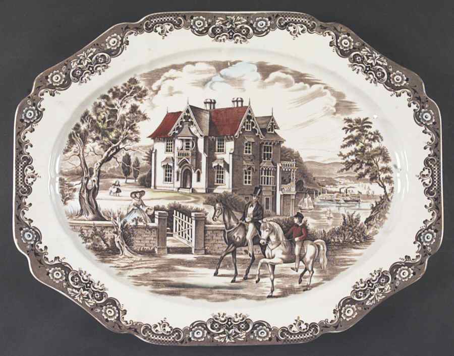 Heritage Hall Brown Multicolor 20" Oval Serving Platter by Johnson Brothers-1