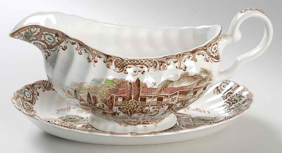 Heritage Hall Brown Multicolor Gravy Boat & Underplate/Relish by Johnson Brothers-1