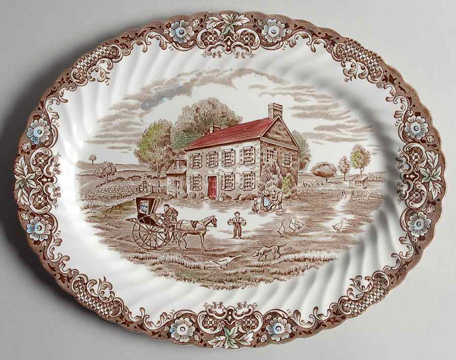 Heritage Hall Brown Multicolor 12" Oval Serving Platter by Johnson Brothers-1