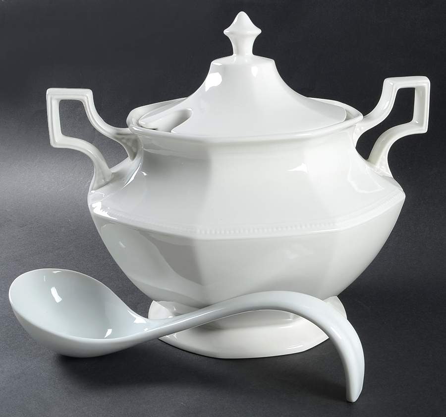 Heritage White ("Made in England" Stamp) Tureen & Lid w/Ladle by Johnson Brothers-1