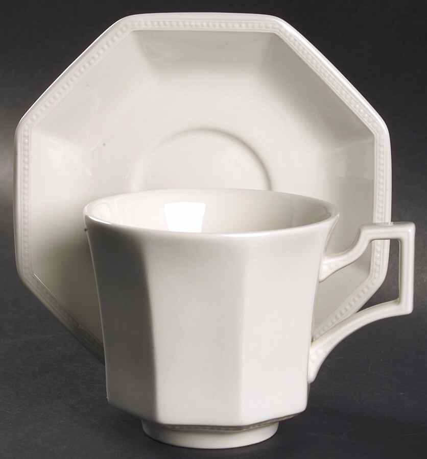Heritage White ("Made in England" Stamp) Breakfast Cup & Cream Soup Saucer Set by Johnson Brothers-1