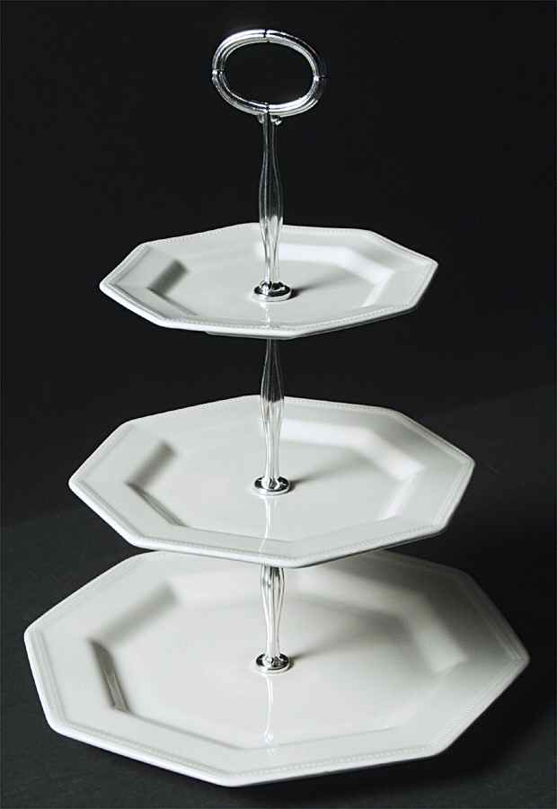 Heritage White ("Made in England" Stamp) 13 7/8"-14 1/4" 3-Tiered Serving Tray(DP,SP,BB) HC by Johnson Brothers-1