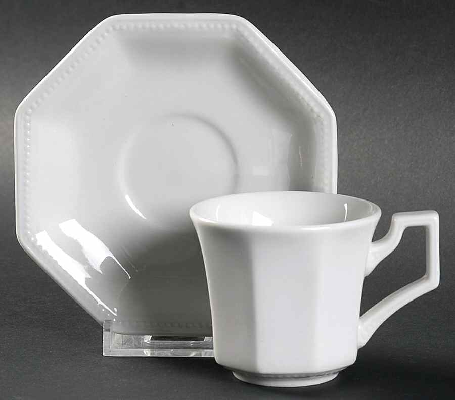 Heritage White ("Made in England" Stamp) Flat Demitasse Cup & Saucer Set by Johnson Brothers-1