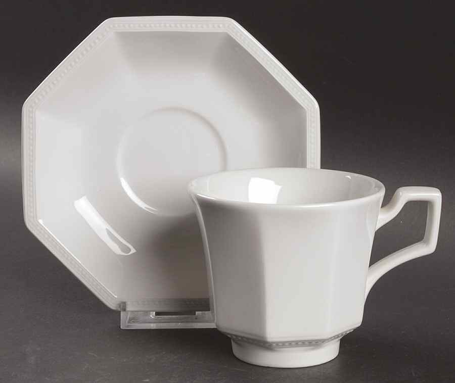 Heritage White ("Made in England" Stamp) Footed Cup & Saucer Set by Johnson Brothers-1