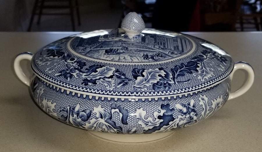 Historic America Blue Round Covered Vegetable by Johnson Brothers-1