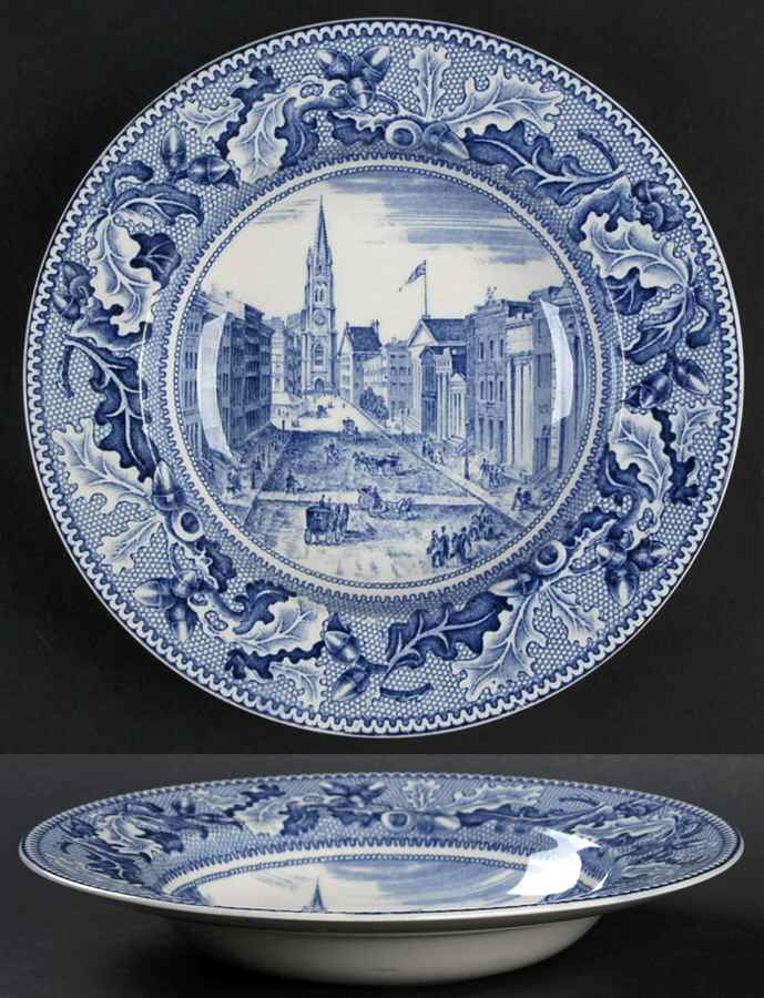 Historic America Blue Rim Soup Bowl by Johnson Brothers-1