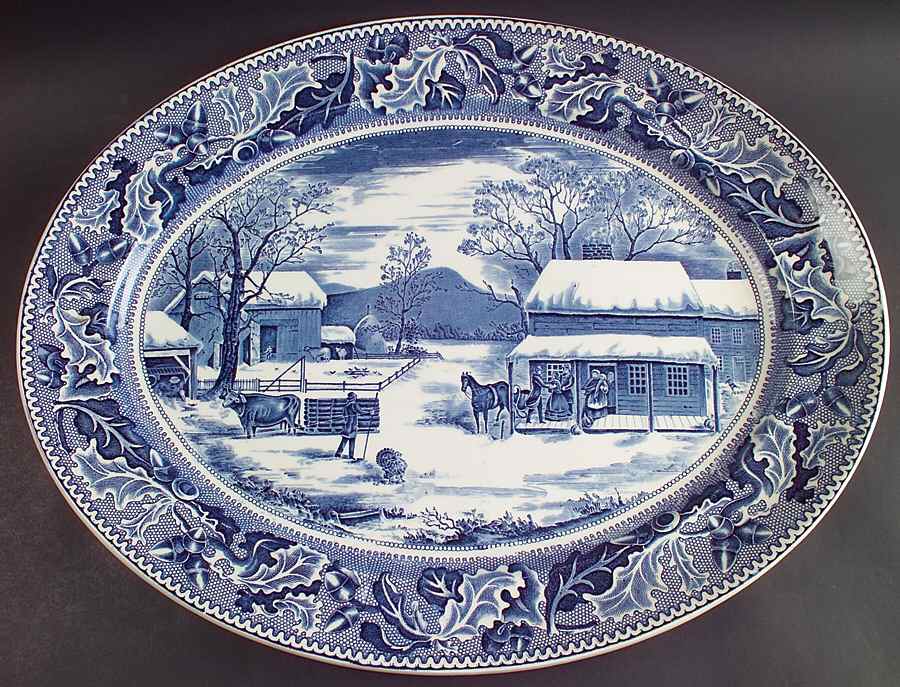 Historic America Blue 19" Oval Serving Platter by Johnson Brothers-1