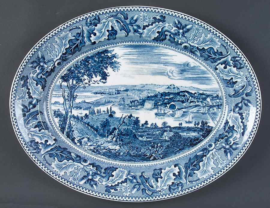 Historic America Blue 14" Oval Serving Platter by Johnson Brothers-1