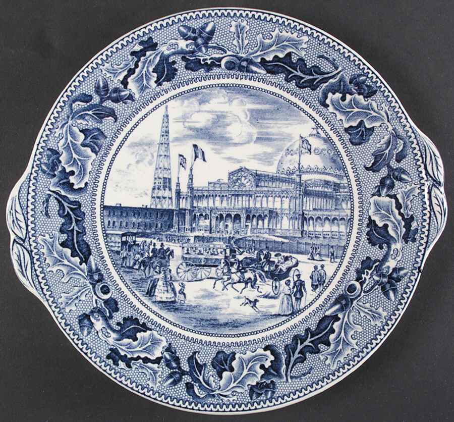 Historic America Blue Handled Cake Plate by Johnson Brothers-1