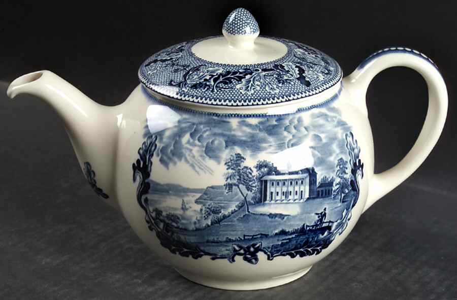 Historic America Blue Teapot & Lid by Johnson Brothers-1