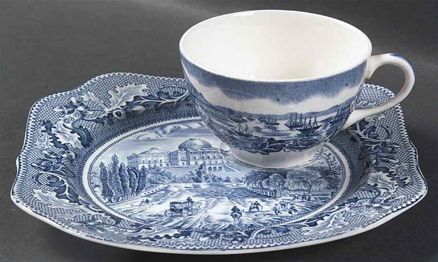 Historic America Blue Snack Plate & Cup Set by Johnson Brothers-1