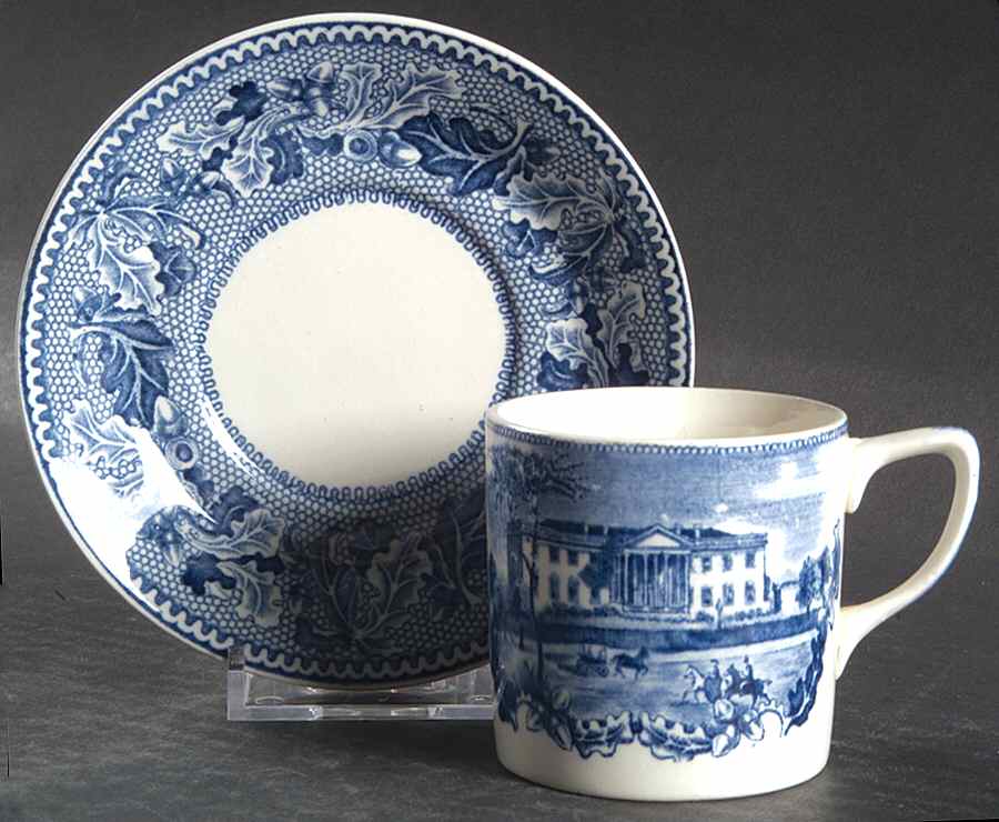 Historic America Blue Flat Demitasse Cup & Saucer Set by Johnson Brothers-1