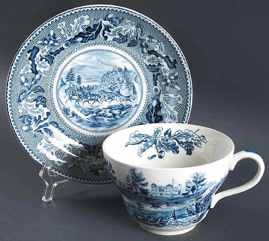 Historic America Blue Joke Cup & Saucer Set by Johnson Brothers-1