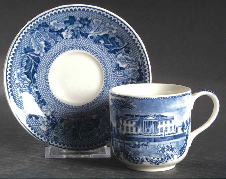 Historic America Blue Flat Demitasse Cup & Saucer Set by Johnson Brothers-1