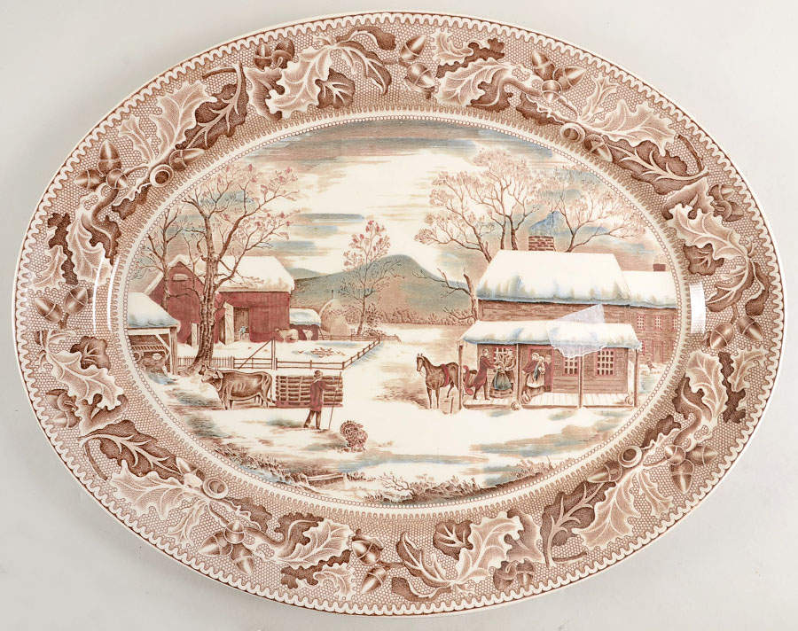 Historic America Brown Multicolor 19" Oval Serving Platter by Johnson Brothers-1