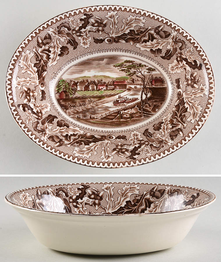 Historic America Brown Multicolor 8" Oval Vegetable Bowl by Johnson Brothers-1