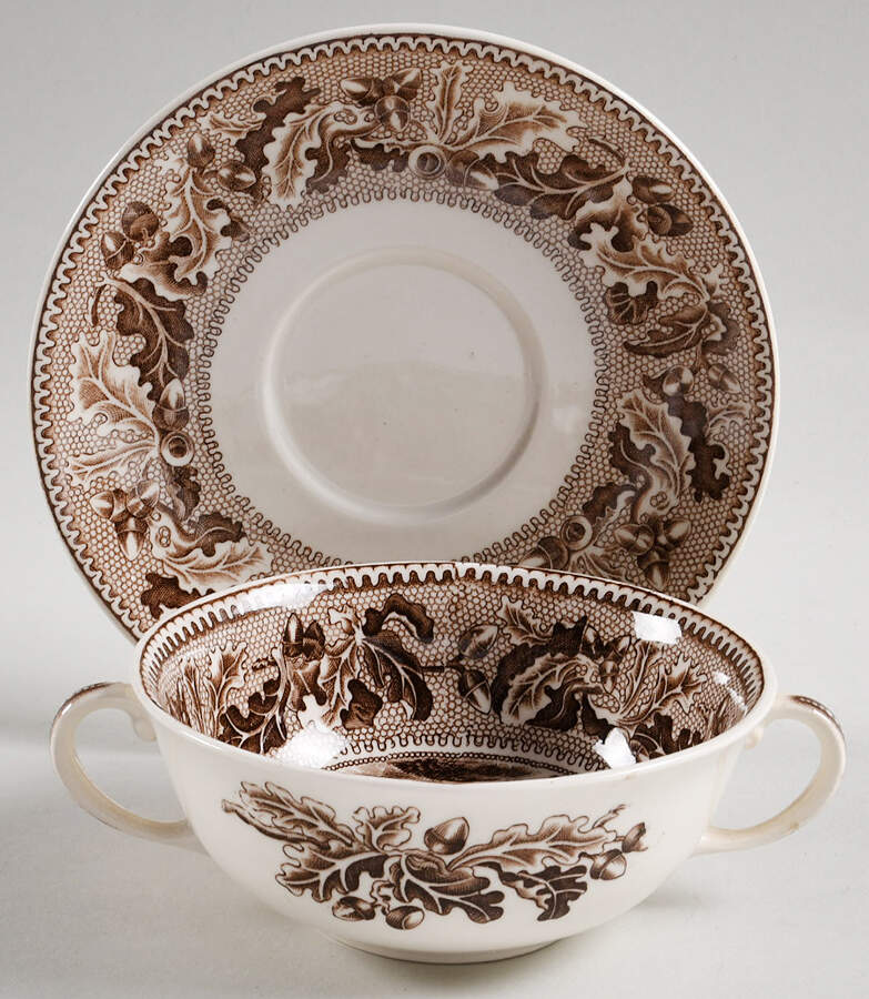 Historic America Brown Multicolor Flat Cream Soup Bowl & Saucer Set by Johnson Brothers-1