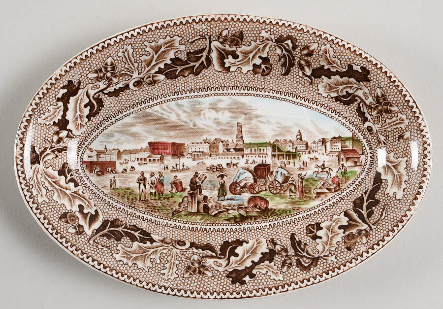 Historic America Brown Multicolor 8" Oval Vegetable Bowl by Johnson Brothers-1