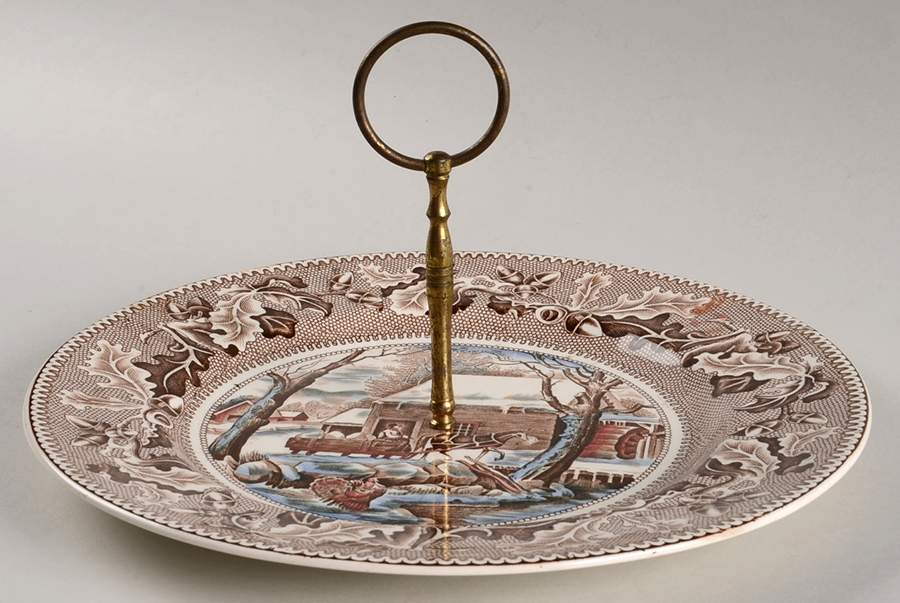 Historic America Brown Multicolor Round Serving Plate w/Center Hdl (SEP) by Johnson Brothers-1
