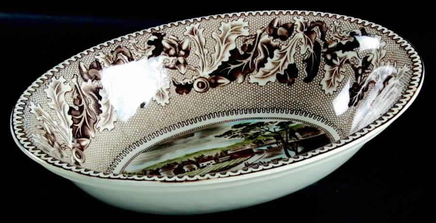 Historic America Brown Multicolor 9" Oval Vegetable Bowl by Johnson Brothers-1