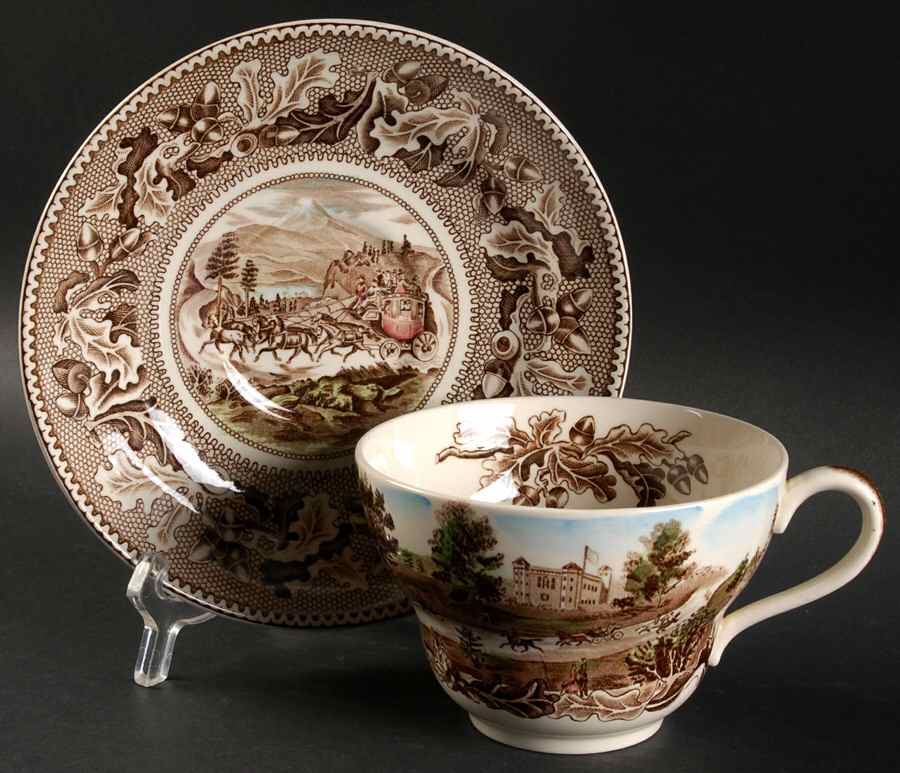 Historic America Brown Multicolor Joke Cup & Saucer Set by Johnson Brothers-1