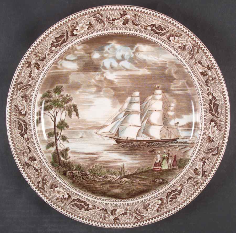 Historic America Brown Multicolor 12" Chop Plate (Round Platter) by Johnson Brothers-1