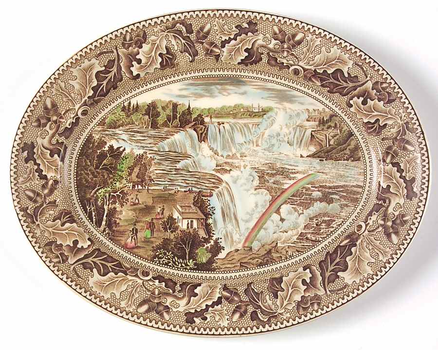 Historic America Brown Multicolor 11" Oval Serving Platter by Johnson Brothers-1