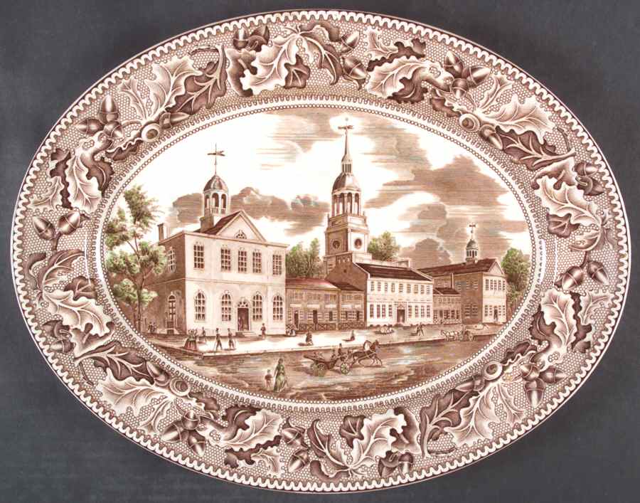 Historic America Brown Multicolor 16" Oval Serving Platter by Johnson Brothers-1