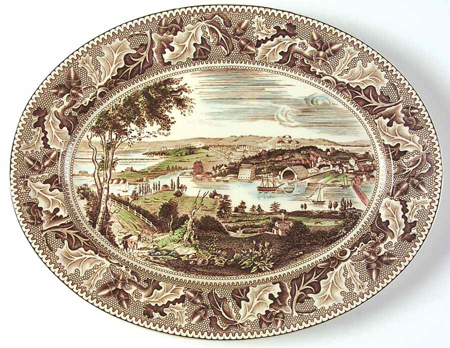 Historic America Brown Multicolor 14" Oval Serving Platter by Johnson Brothers-1