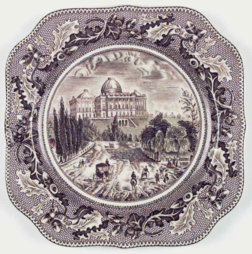 Historic America Brown Multicolor Square Salad Plate by Johnson Brothers-1
