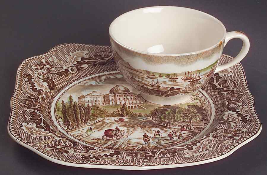 Historic America Brown Multicolor Snack Plate & Cup Set by Johnson Brothers-1