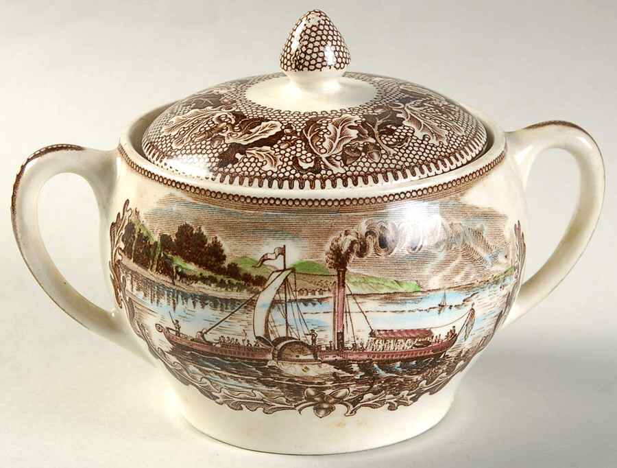 Historic America Brown Multicolor Sugar Bowl & Lid by Johnson Brothers-1