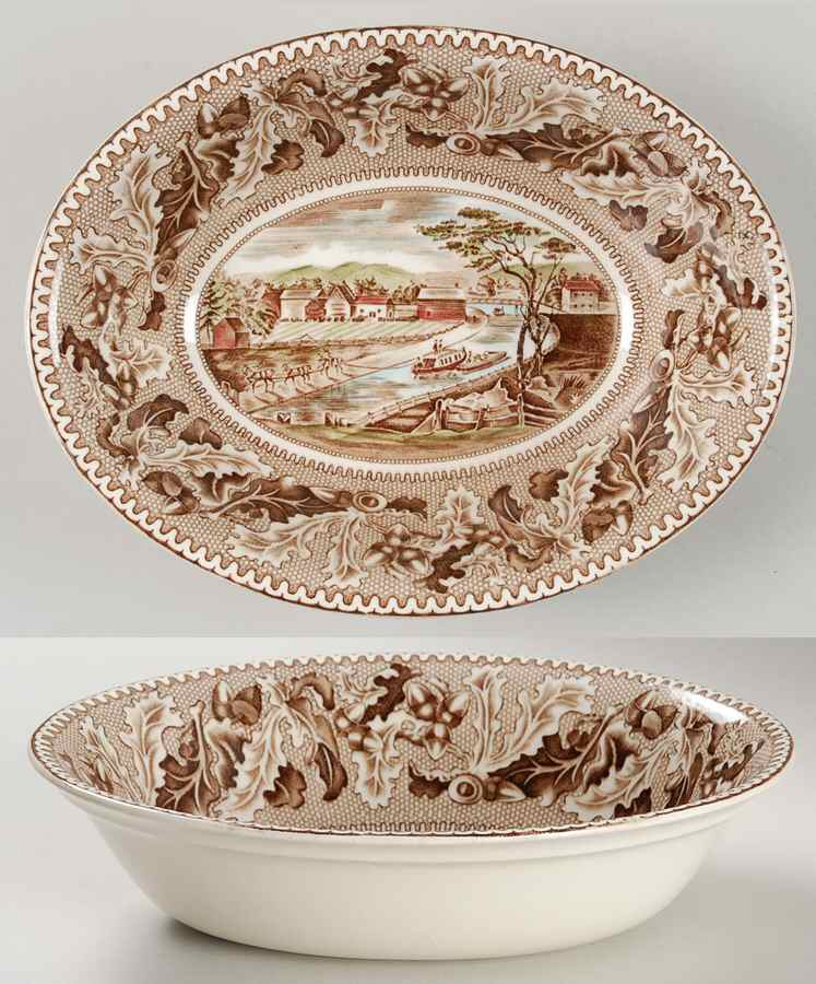Historic America Brown Multicolor 9" Oval Vegetable Bowl by Johnson Brothers-1