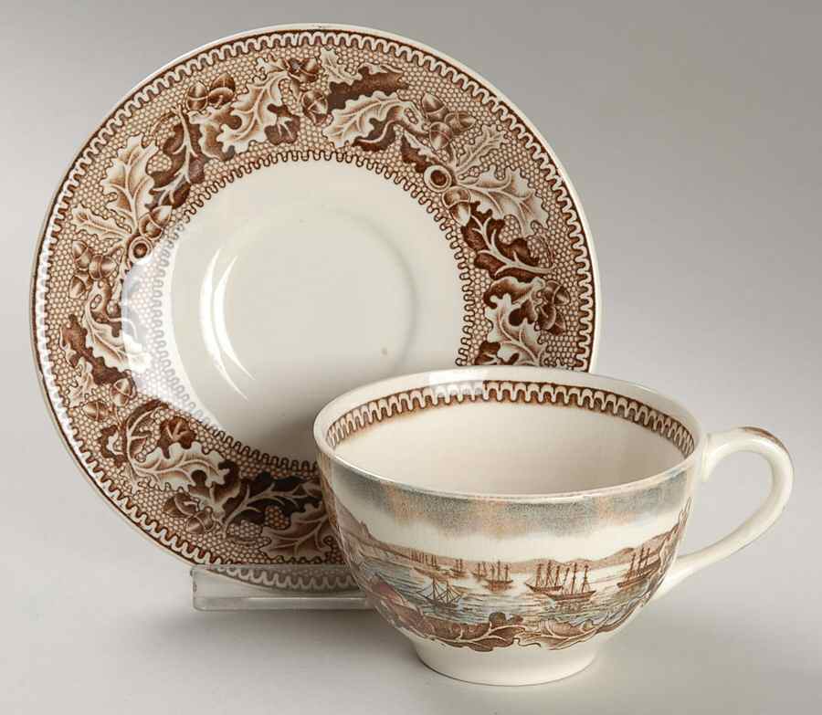 Historic America Brown Multicolor Flat Cup & Saucer Set by Johnson Brothers-1