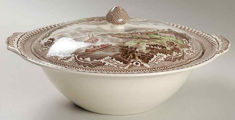 Historic America Brown Multicolor Round Covered Vegetable by Johnson Brothers-1