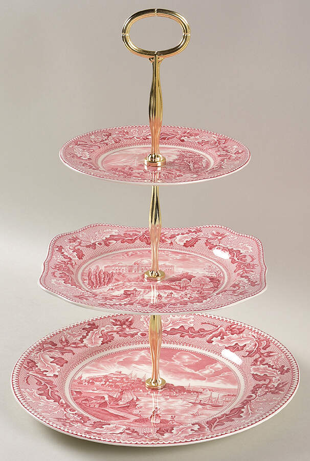 Historic America Pink 13 7/8"-14 1/4" 3-Tiered Serving Tray(DP,SP,BB) HC by Johnson Brothers-1