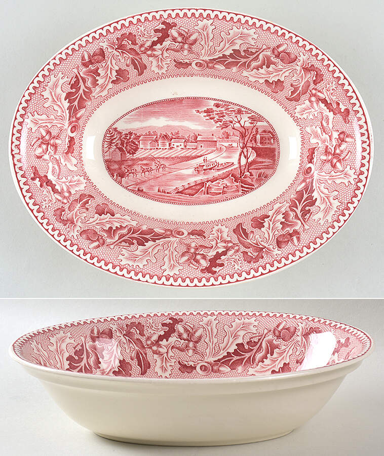 Historic America Pink 9" Oval Vegetable Bowl by Johnson Brothers-1