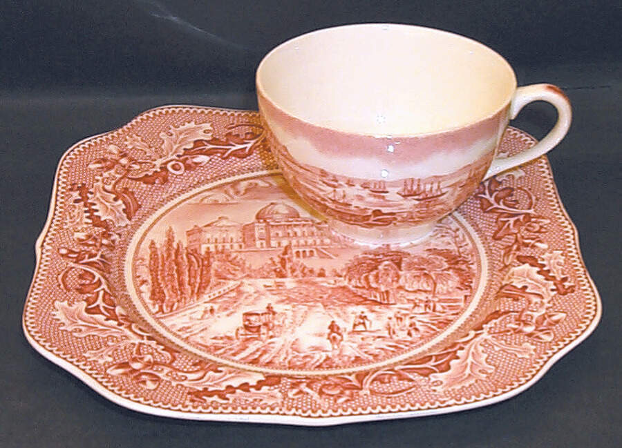 Historic America Pink Snack Plate & Cup Set by Johnson Brothers-1