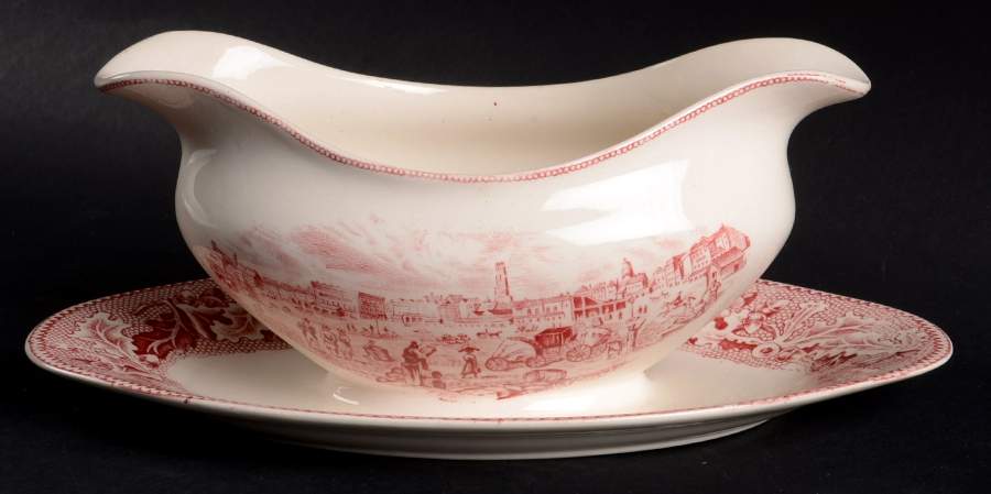 Historic America Pink Gravy Boat with Attached Underplate by Johnson Brothers-1