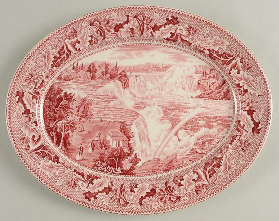 Historic America Pink 10" Oval Serving Platter by Johnson Brothers-1