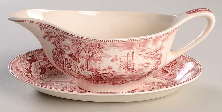 Historic America Pink Gravy Boat & Underplate/Relish by Johnson Brothers-1