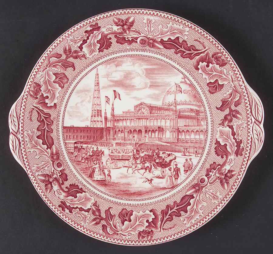 Historic America Pink Handled Cake Plate by Johnson Brothers-1