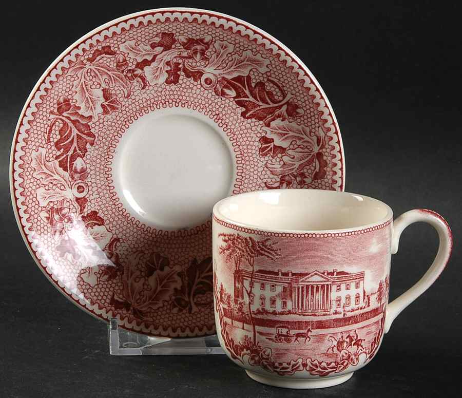 Historic America Pink Flat Demitasse Cup & Saucer Set by Johnson Brothers-1